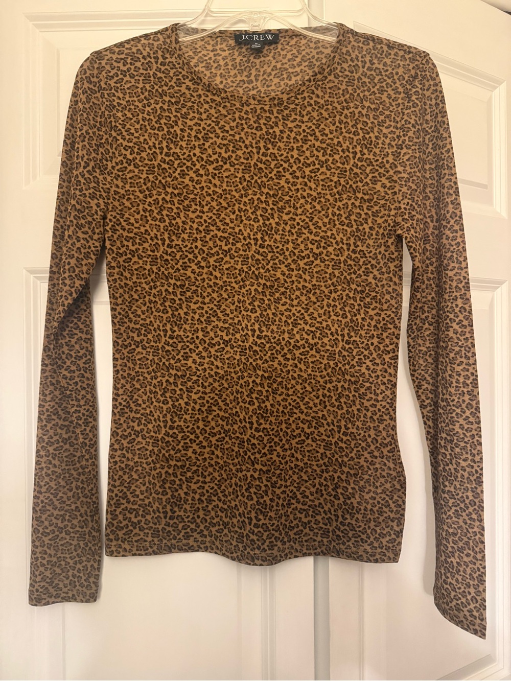 J. Crew Leopard Print Long-Sleeve Crewneck Sheer Top - Brown/Black
